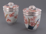 A pair of regence silver-mounted japanese imari porcelain pots and covers